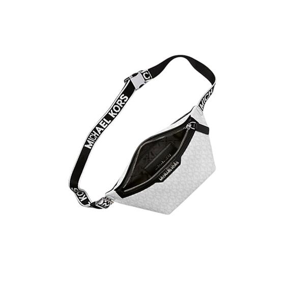 MICHAEL KORS Cooper Mini Logo Belt Bag Signature Print Unisex White Black NWT - Picture 5 of 9